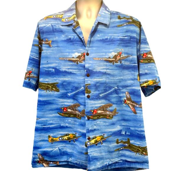 Pacific Legend Vintage Fighter Plane Hawaiian Shirt Men's Size XL Very Good - Picture 1 of 6